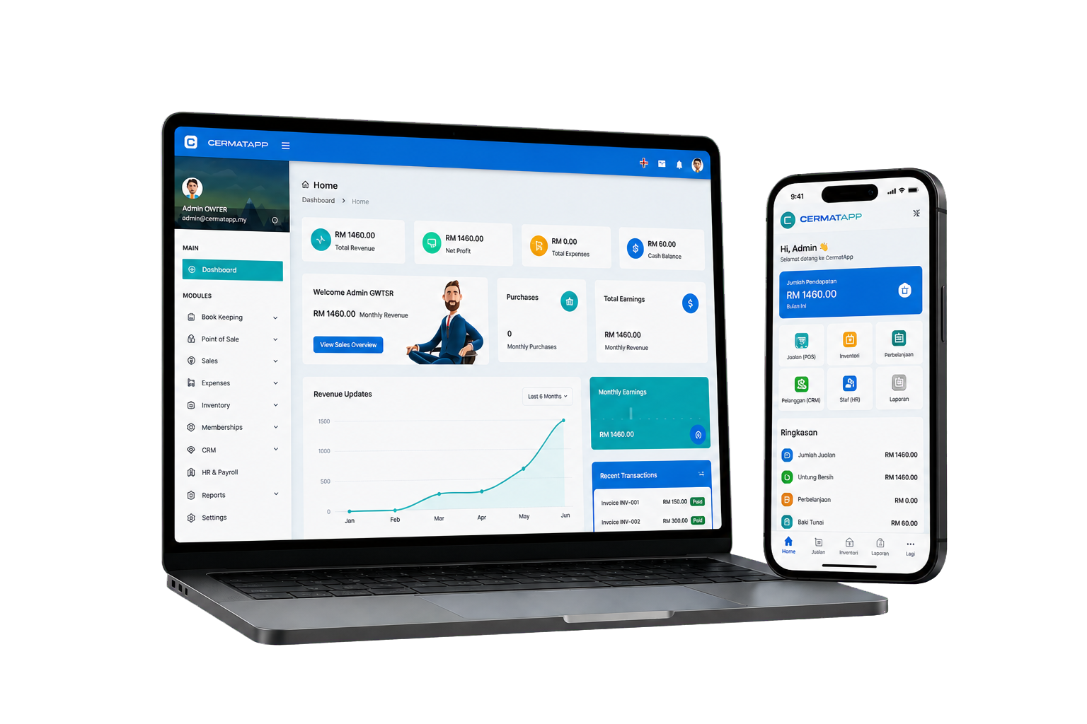 CermatApp pada komputer riba, telefon dan terminal pembayaran